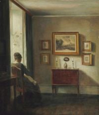 Holsoe Carl Interior With The Artist S Wife Sewing By A Window canvas print