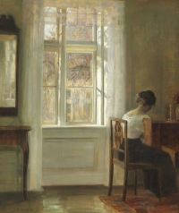 Holsoe Carl Interieur mit der Ehefrau des Malers am Fenster auf Leinwand