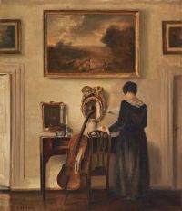 Holsoe Carl Interior مع امرأة و Cello