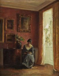 Holsoe Carl Interior With Woman Reading By The Window Leinwanddruck