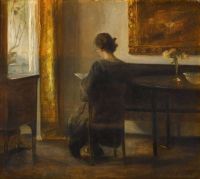 Holsoe Carl Lady Reading In An Interior Leinwanddruck
