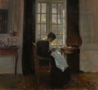 Holsoe Carl Sewing By The Window Leinwanddruck