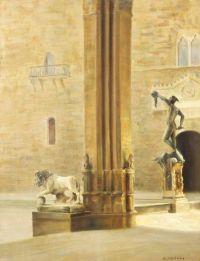 Holsoe Carl Blick von der Piazza Signoria in Florenz mit Cellini S Perseus für die Loggia Dei Lanzi in Florenz