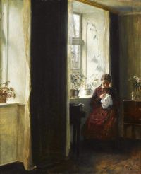 Holsoe Carl Young Girl Embroidering By The Window canvas print