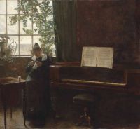 Holsoe Carl Young Lady Sewing In The Music Room