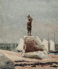 Homer Winslow Boy Hailing Schooners 1880 Leinwanddruck