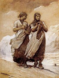 Homer Winslow Fisher Mädchen am Ufer Tynemouth 1884 Leinwanddruck