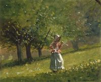 Homer Winslow Girl With Hay Rake 1878 طباعة قماشية