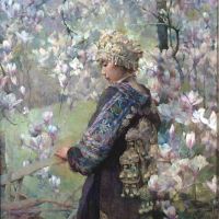 Hong Nian Zhang Magnolias Himalayan Girl in Traditional Dress - 1988