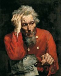 Hornel Edward Atkinson Porträt eines alten Mannes in einer scharlachroten Tunika 1881