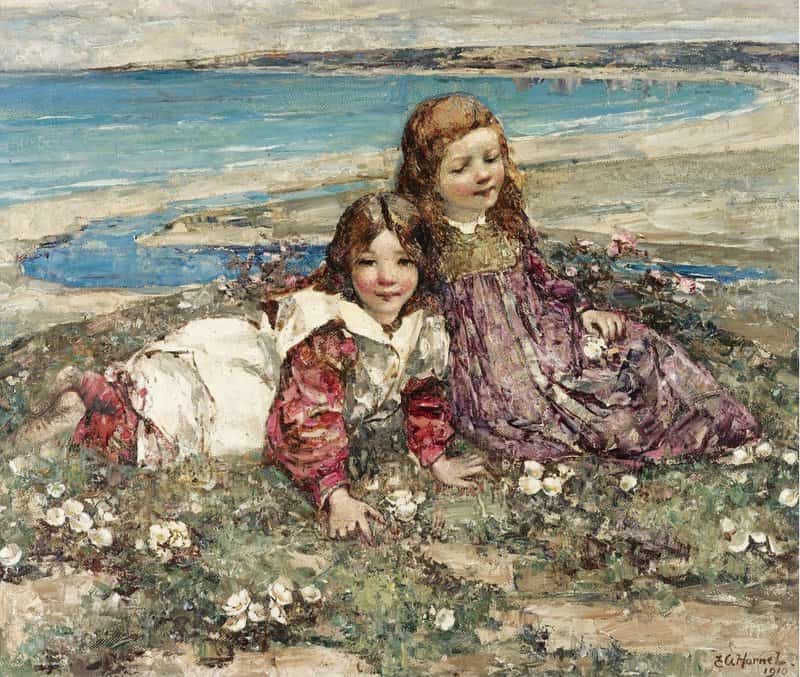 Hornel Edward Atkinson Two Young Girls On A Clifftop 1910 canvas print