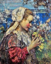 Hornel Edward Atkinson Young Girl With Primroses 1906 canvas print