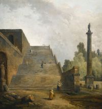 Hubert Robert Figuren, die eine monumentale Treppe hinaufgehen