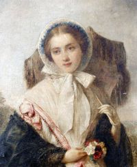 Hughes Edward Ein junges Mädchen mit einem Sträußchen 1859