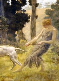 Hughes Edward Robert Woman Walking Her Dog Ca. 1900 canvas print