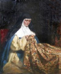 Hughes Talbot Eine Nonne, die Stoff bestickt