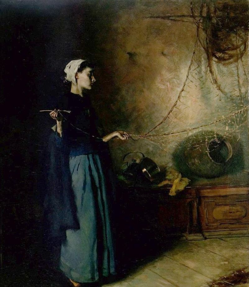 Hugo Von Habermann French Fisher Girl Mending A Net canvas print