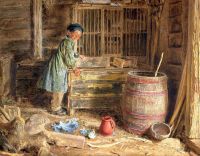 Hunt William Henry A Barn Interior With A Boy Standing By A Chest canvas print