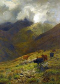 Hurt Louis Bosworth Beneath The Gathering Mists Highland Cattle 1885 canvas print