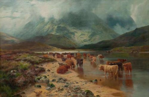 Hurt Louis Bosworth Cattle Watering In A Misty Highland Glen 1889 canvas print