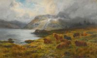 Hurt Louis Bosworth Highland Cattle Resting By A Loch 1896 canvas print