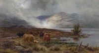 Hurt Louis Bosworth Highland Cattle Watering In Mist canvas print