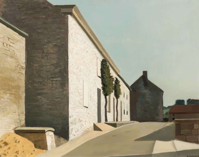 Hynckes Raoul Belgian Street With Two Pine Trees Ca 1960 canvas print