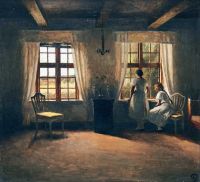 Ilsted Peter Vilhelm Ein Interieur mit zwei Mädchen am Fenster
