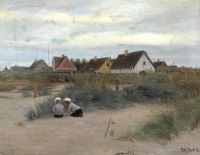 Ilsted Peter Vilhelm Children Playing On The Beach In The Background A Row Of Houses