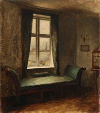 Ilsted Peter Vilhelm من الداخل مع سرير نهاري دنماركي لويس السادس عشر أمام نافذة قماشية مطبوعة