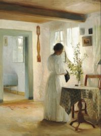 Ilsted Peter Vilhelm الداخلية مع امرأة في الأبيض تقف بجانب النافذة على الأرجح من لوحة قماشية ليسيلوند 1896