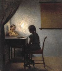 Ilsted Peter Vilhelm Interior With Two Little Girls Sitting At A Table 1904 canvas print