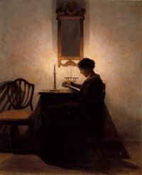 Ilsted بيتر فيلهلم امرأة تقرأ بواسطة ضوء الشموع 1908 مطبوعة على القماش