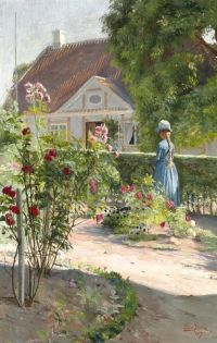 إيلستيد بيتر فيلهلم امرأة شابة في حديقة ورود 1889
