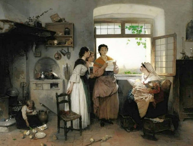 Induno Domenico Listening To The News Of The Day canvas print