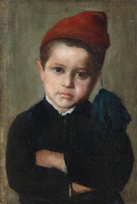 Induno Domenico Portrait Of A Boy Wearing A Red Cap 1860
