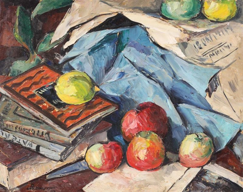 Ion Theodorescu-sion Still Life With Apples And Books canvas print