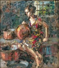 Irolli Vincenzo A Girl With Copper Pots