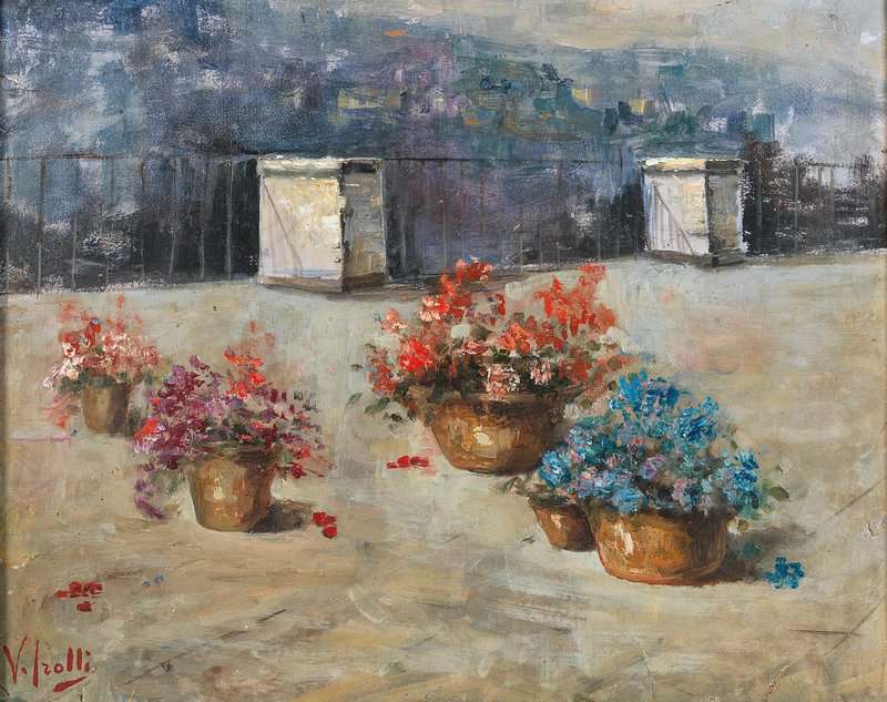 Irolli Vincenzo A Sunny Roof Terrace With Flower Pots canvas print