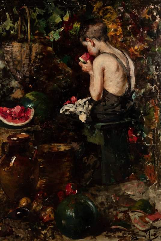 Irolli Vincenzo A Young Boy Eating A Watermelon canvas print