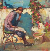 Irolli Vincenzo Mädchen, das auf einer Terrasse liest