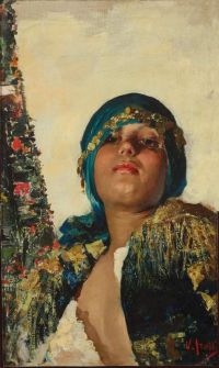 Irolli Vincenzo Porträt eines Mädchens mit aufwändigem Kopfschmuck