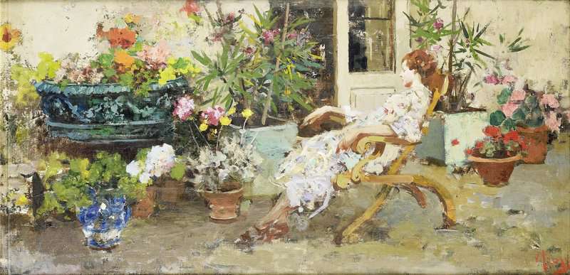 Irolli Vincenzo The Artist S Wife Sitting On Their Terrace In Posillipo canvas print