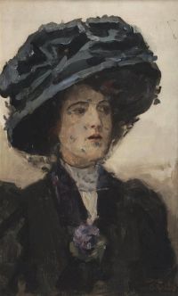 Israels Isaac Elegant Lady With Blue Hat And Voile