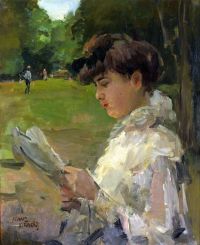 Israels Isaac Girl Reading Ca. 1906 canvas print
