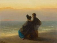 Israels Isaac Mutter und Kind mit Blick auf das Meer