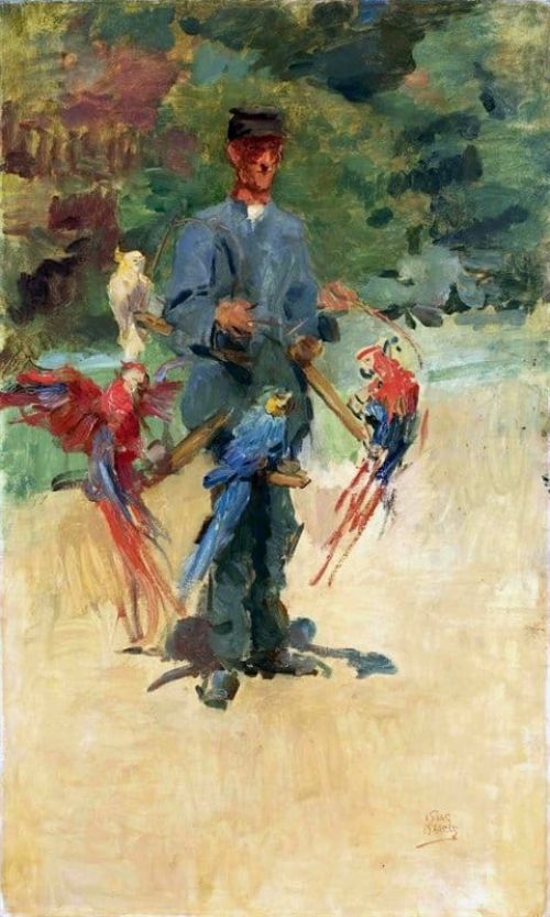 Israels Isaac The Parrotman. The Guard Ponsen In The Zoo The Hague 1917 canvas print