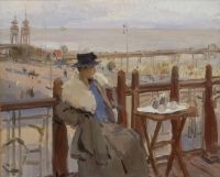 Israels Isaac Frau sitzt auf der Terrasse am Scheveningen Boulevard Ca. 1910