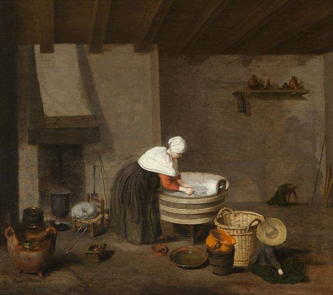 Tableaux sur toile, reproduction de Jacob Vrel Interior With A Woman Doing The Laundry 1650