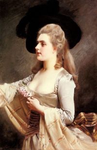Jacquet Gustave Jean Eine elegante Dame mit schwarzem Hut 1878